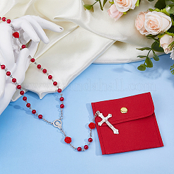 Imitaiton Round Pearl with Resin Flower Rosary Bead Necklaces&nbsp;NJEW-DC0001-23B