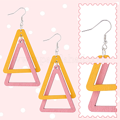 8 Pairs 8 Colors Wood Double Triangle Dangle Earrings with Iron Pins&nbsp;EJEW-AN0004-46