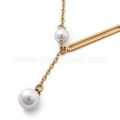 Ion Plating(IP) 304 Stainless Steel & White Plastic Pearl Round & Oval Pendant Necklaces for Women&nbsp;NJEW-P320-17G