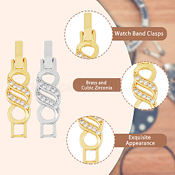 10Pcs 2 Colors Rack Plating Brass Micro Pave Clear Cubic Zirconia Watch Band Clasps&nbsp;ZIRC-DC0001-08