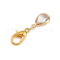 Glass with Brass Faceted Teardrop Pendant Decorations&nbsp;HJEW-JM04030