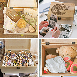 Rectangle Wooden Memory Keepsake Boxes with Lids&nbsp;CON-WH0101-004