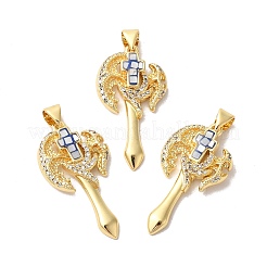 Axe Shapes Rack Plating Brass Cubic Zirconia Pendants&nbsp;KK-K385-076G