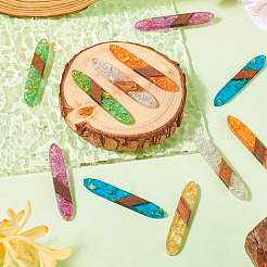 12Pcs 6 Colors Transparent Resin & Walnut Wood Big Pendants&nbsp;WOOD-TA0002-03
