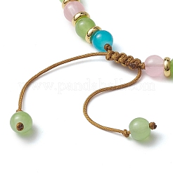 Adjustable Colorful 6.5mm Round Imitation Jade Glass & Brass Braided Bead Bracelets for Women&nbsp;BJEW-JB10697