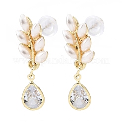 Alloy & Resin Pearl & Crystal Rhinestone Stud Dangle Earrings&nbsp;LS-EJEW-G466-11G