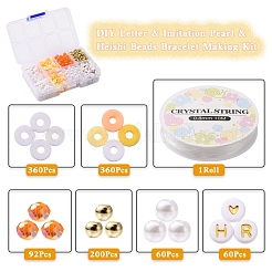 DIY Letter & Imitation Pearl & Heishi Beads Bracelet Making Kit&nbsp;DIY-YW0005-23B