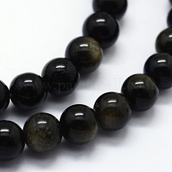 Natural Golden Sheen Obsidian Beads Strands&nbsp;G-I199-14-6mm