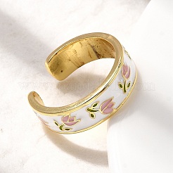 Brass Enamel Cuff Rings&nbsp;RJEW-P166-05G-02
