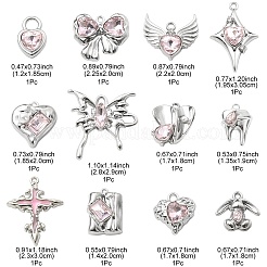 12Pcs 12 Style Rack Plating Alloy with Pink Glass Pendants&nbsp;FIND-YW0003-35