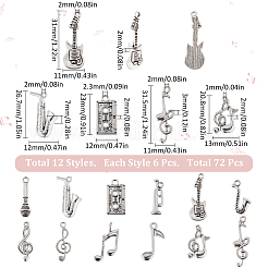 72pcs 12 styles Musical Theme Tibetan Style Alloy Pendants&nbsp;FIND-SC0007-38