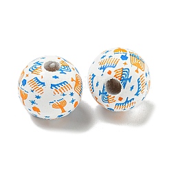 Printed Wood European Beads&nbsp;WOOD-G022-15B