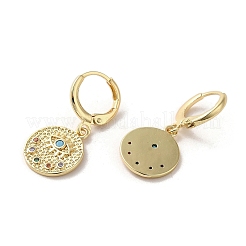 Flat Round with Eye Real 18K Gold Plated Brass Dangle Leverback Earrings&nbsp;EJEW-Q797-08G