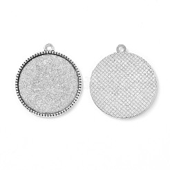 Tibetan Style Alloy Flat Round Pendant Cabochon Settings&nbsp;TIBEP-Q045-068G-AS-RS