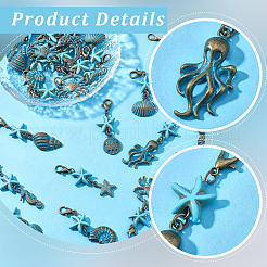 27Pcs 9 Styles Sea Animal Theme Alloy with Synthetic Turquoise Pendant Decorations&nbsp;HJEW-BM00014