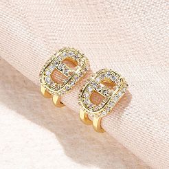 Oval Brass Micro Pave Clear Cubic Zirconia Cuff Earrings&nbsp;EJEW-K305-05G