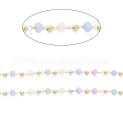 Faceted Rondelle Glass & Round 304 Stainless Steel Beaded Chains&nbsp;CHS-G026-01KCG-03