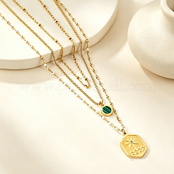 304 Stainless Steel & Synthetic Malachite Tree Pendant 3 Layer Necklaces for Women&nbsp;WGFC7FA-01