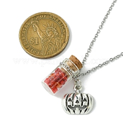 Halloween Pumpkin Alloy and Glass Bottle Pendant Necklaces&nbsp;NJEW-JN04990