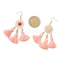 Flat Round 304 Stainless Steel Polycotton Tassel Chandelier Earrings&nbsp;EJEW-JE06452
