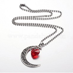 Tibetan Style Alloy Moon Pendant Necklaces&nbsp;NJEW-JN01179