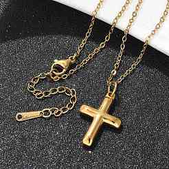 304 Stainless Steel Cross Pendant Cable Chain Necklaces&nbsp;NJEW-S442-04G