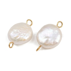 Natural Freshwater Pearl Keshi Pearl Flat Round Connector Charms&nbsp;STAS-D378-20G