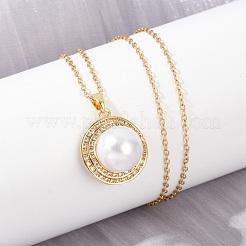 Half Round Brass Micro Pave Cubic Zirconia Pendant Neckalces for Women&nbsp;NJEW-C076-07G
