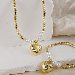 Brass Heart Bracelets & Necklaces Sets for Women&nbsp;CA5711-2