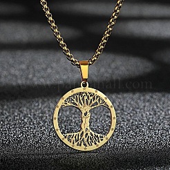 Stainless Steel Couple Tree of Life Pendant Box Chain Necklaces&nbsp;PW-WG08693-01