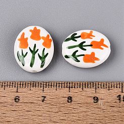 Hand Painted Tulip Flower Oval Porcelain Beads&nbsp;PORC-N012-11D