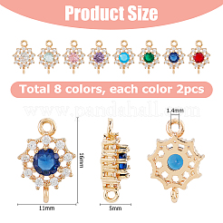 16Pcs 8 Colors Brass Pave Cubic Zirconia Connector Charms&nbsp;KK-HS0015-59