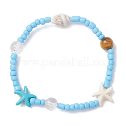 2Pcs Glass Seed and Natural Sea Shell & Aquamarine Stretch & Synthetical Turquoise Beads Bracelets for Women&nbsp;BJEW-TA00708
