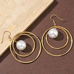 Electroplated 304 Stainless Steel Imitation Pearl Dangle Earrings&nbsp;EJEW-Z129-04G