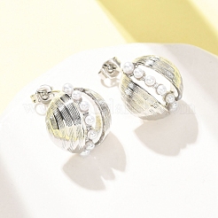 Round Brass Stud Earrings&nbsp;EJEW-D351-01P