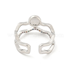 Flat Round Brass Micro Pave Colourful Cubic Zirconia Open Cuff Rings&nbsp;RJEW-G309-35P