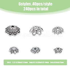 240pcs 6 styles Tibetan Style Zinc Alloy Flower Bead Caps&nbsp;FIND-DC0003-92