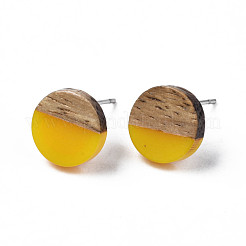Opaque Resin & Walnut Wood Stud Earrings&nbsp;EJEW-N017-008-B05
