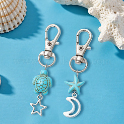 10 Bags 2 Colors Starfish Turtle Synthetic Turquoise Pendant Decorations&nbsp;HJEW-CP0001-25