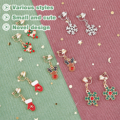 20Pairs 20 Styles Christmas Tree & Bell & Deer & Snowman Enamel Dangle Clip-on Earrings&nbsp;EJEW-AN0003-39