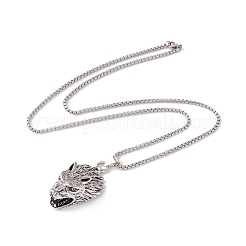 Alloy Wolf Pendant Necklace with 201 Stainless Steel Box Chains&nbsp;NJEW-E016-06AS