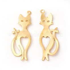 Rack Plating Brass Kitten Pendants&nbsp;KK-F772-16G