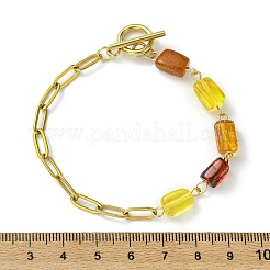Rectangle Natural Amber Beads Link Bracelets&nbsp;BJEW-JB13765