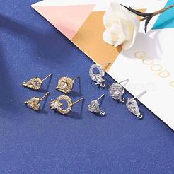 8 Pairs Brass Micro Pave Clear Cubic Zirconia Stud Earring Findings&nbsp;KK-ZZ0001-09-RS