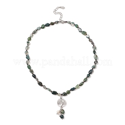 Natural Moss Agate & Pearl & Cubic Zirconia Tree of Life Pendant Necklace&nbsp;NJEW-JN04335-02