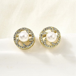 Brass Clear Cubic Zirconia Round Stud Earrings&nbsp;EJEW-L261-020G