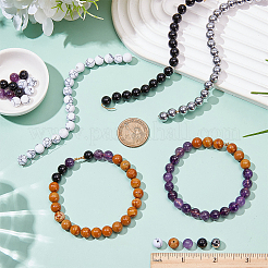 125Pcs 5 Styles Synthetic Howlite & Magnetic Hematite & Natural Amethyst & Obsidian & Tigerskin Jasper Round Beads&nbsp;G-WR0001-10