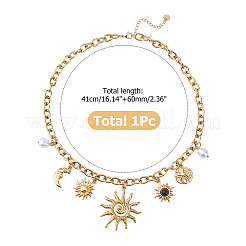 1Pc 304 Stainless Steel Resin & Plastic Pearl Sun Pendant Bib Necklaces&nbsp;NJEW-HS0001-24