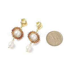 4 Pair 4 Style Natural Mixed Gemstone & Shell Pearl Beaded Flower Dangle Stud Earrings&nbsp;EJEW-JE05076