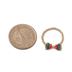 Christmas Theme Bowknot Glass Beaded Stretch Rings Rings&nbsp;RJEW-TA00132